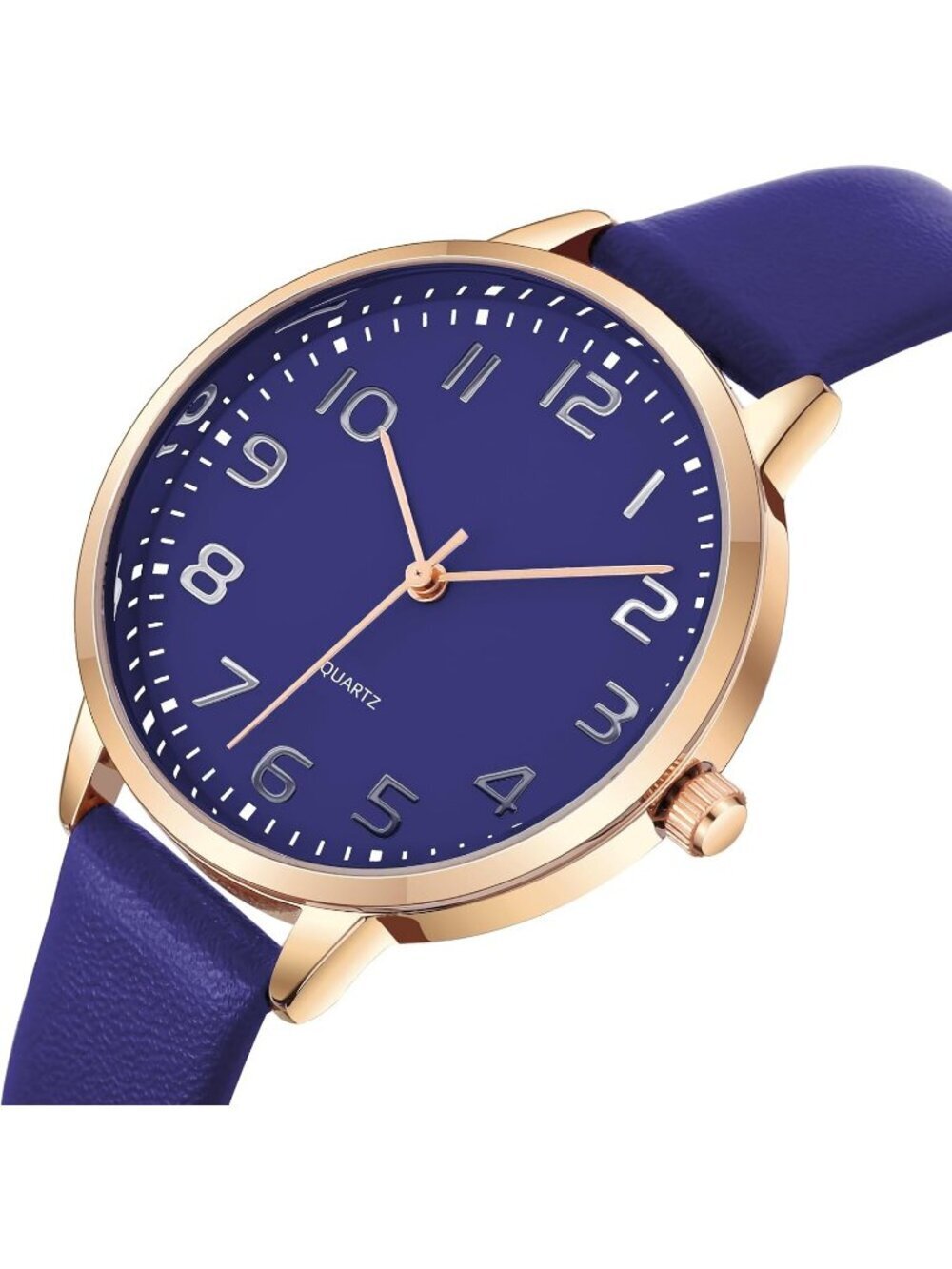Women's All Blue Analog Case Quartz Fashion Leather Mesh Strap Round Wrist Watch